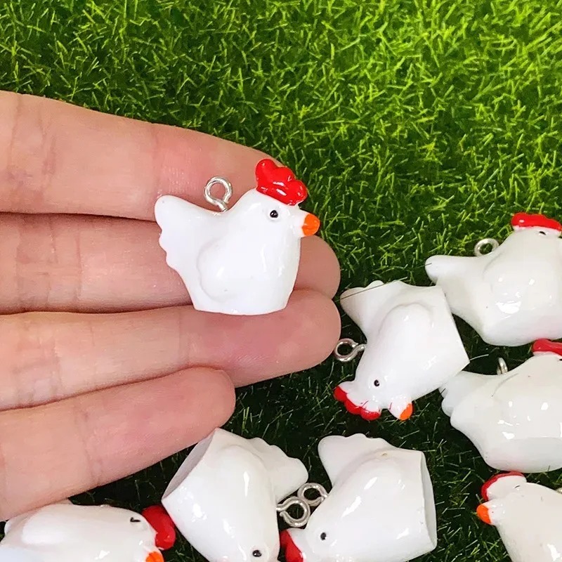 Resin Craft Supplies - 10Pcs Gantungan Resin Ayam Mini 3D