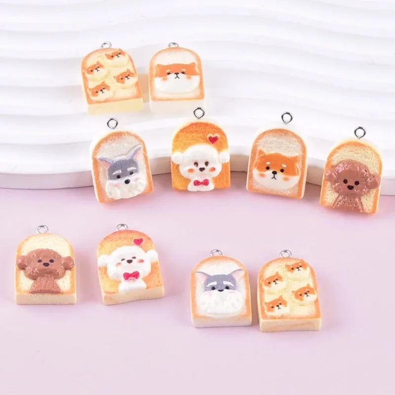 Resin Craft Supplies - 10 Buah Liontin Resin Anjing Roti