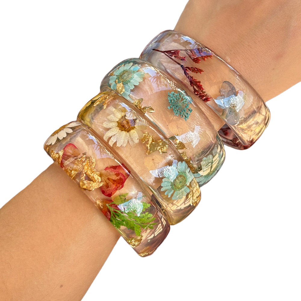 Dried Flower Bulk - Gelang lebar akrilik transparan daun bunga